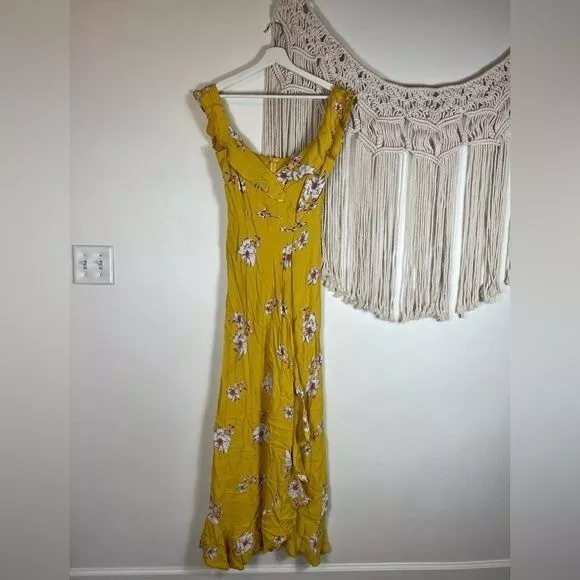 Womens Flynn Skye Monica maxi Long Floral Dress Size Medium Yellow