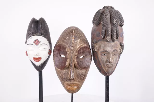 Sub-Saharan African Tribal Art 3 Mask Lot 11.5"-15.25"