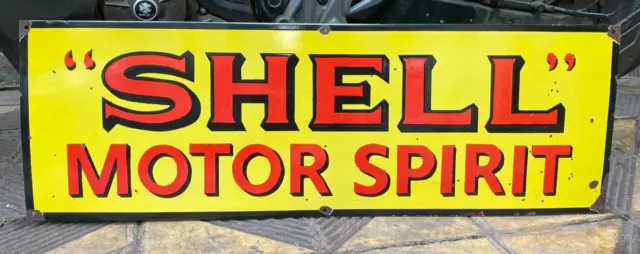 VINTAGE "SHELL MOTOR SPIRIT" Porcelain Enamel Sign 36" x 12"