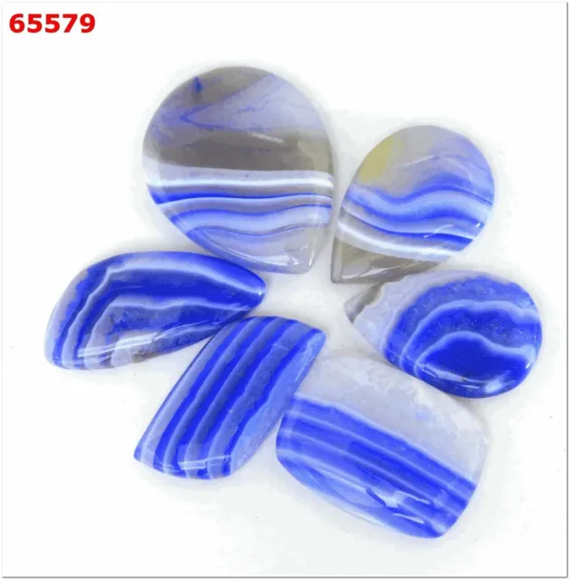 196 Cts Natural Lovely Banded Blue Onyx Cabochon Handmade Loose Gemstone Lot