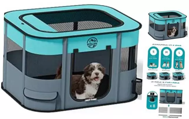 Dog Playpen, Puppy Play Pen Indoors Pet Playpens Outdoor Small Dogs Portable M
