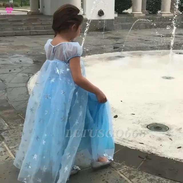 Costume abito blu Elsa per bambini congelati principessa Disney abito elegante cosplay 3
