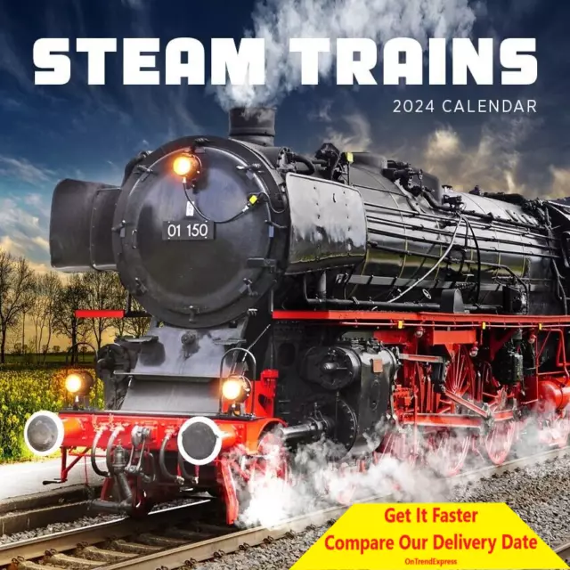 2024 Calendar Steam Trains Square Wall by Paper Pocket 30cm x 60cm