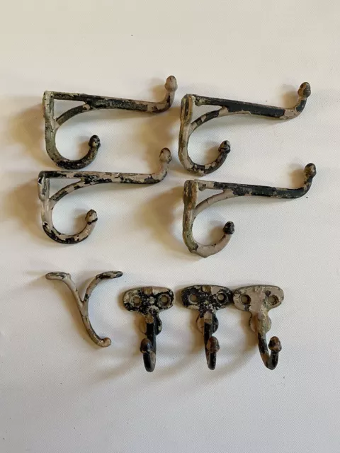 Vintage Coat Hooks School House Rustic Paint Farmhouse Acorn Tip Cast iron Lot 8