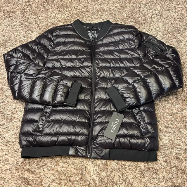 Guess Puffer Jacket Womens Large Black Quilted Outdoor Coat Winter NEW $195