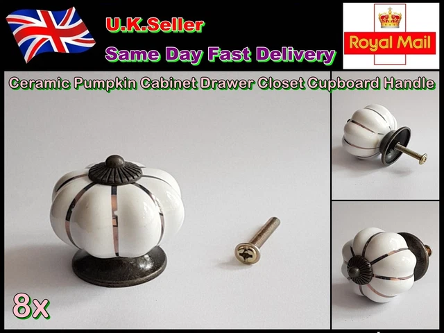 8 x Ceramic Pumpkin Cabinet Drawer Closet Cupboard Handle