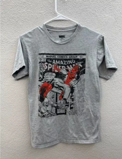 Mens Marvel Gray Spiderman Comic Graphic Short Sleeve T-Shirt Size Small