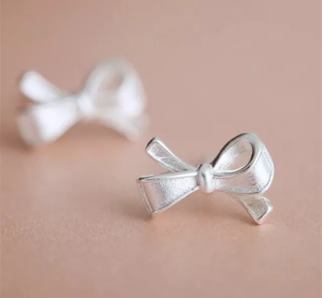 925 Sterling Silver SP Ribbon Bow Tie Post Stud Earrings USA With Gift 🎁 Box