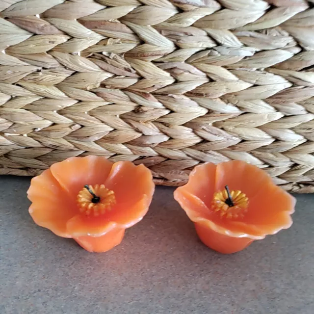 Vintage Wicks n Sticks Orange Poppy Floating Candles Flower Bath set of 2