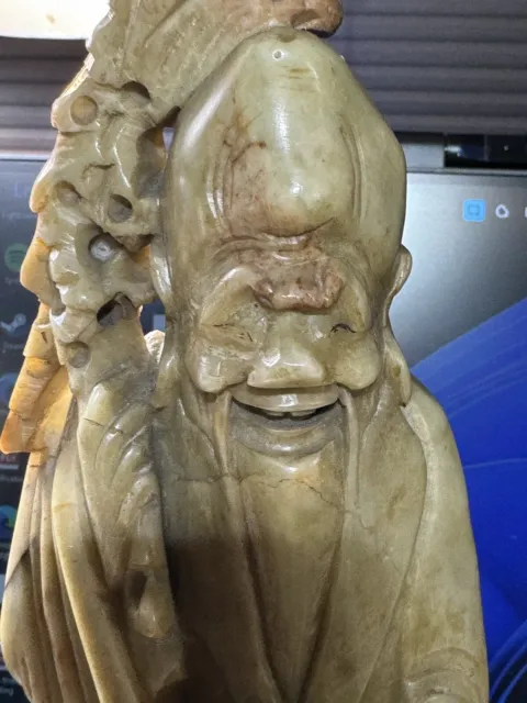 Carved Soapstone Jade Chinese Wise Man Figurine Asian Shou Lao God Of Longevity
