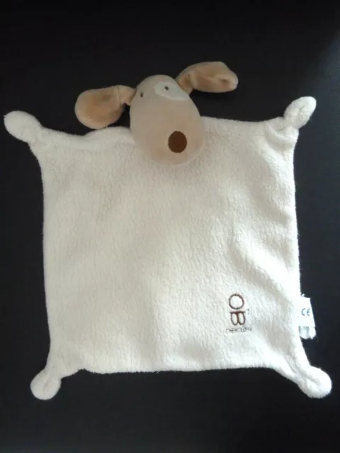 X6- Doudou Plat Obaibi Okaidi Chien Ecru Blanc Beige Nez Marron - Tbe