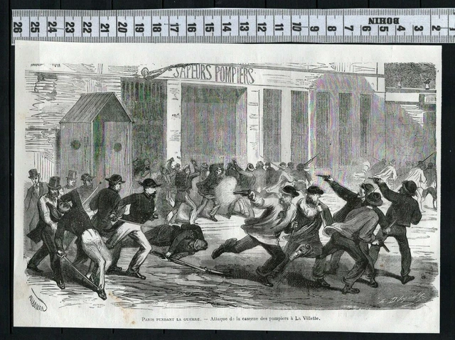G48 / Engraving 1872 / Attack Of The Fire Station In The Vest