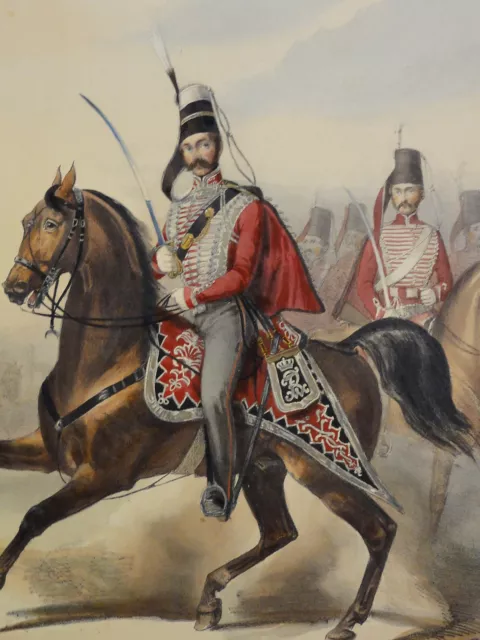 PREUSSEN  BLÜCHER HUSAREN Regiment altkolorierte Litho 1830 L.Sachse & Co Berlin