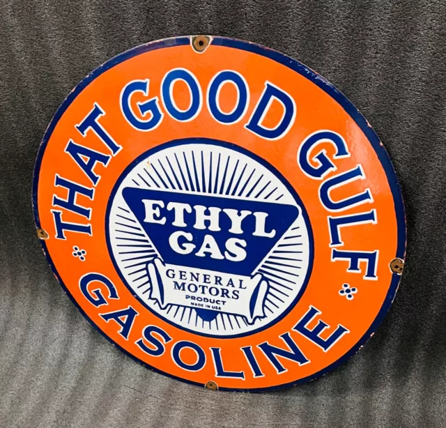Rare Vintage Porcelain That Good Gulf Gasoline 30 Inches Round Enamel Sign 2