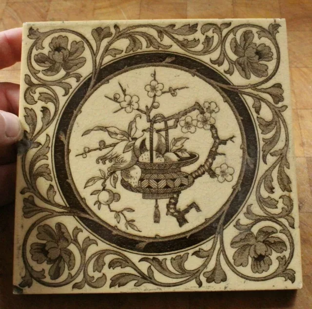 Antique Minton Aesthetic Prunus  Floral Design 6 Inch Tile