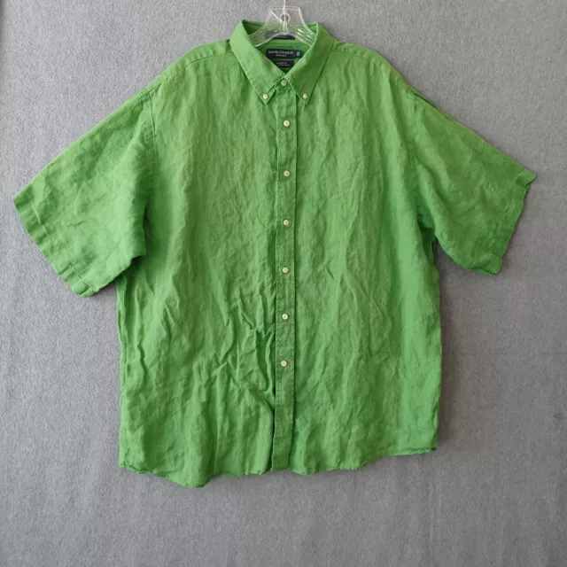 Daniel Cremieux Shirt Mens 2XL Green Linen Short Sleeve Button Up Casual Shirt