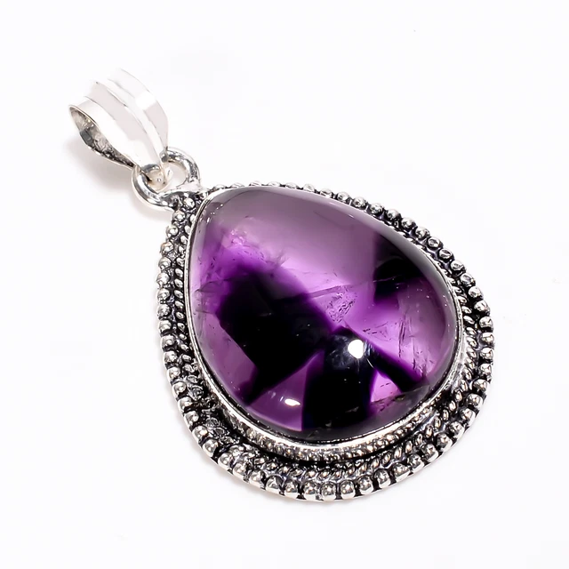 Trapiche Amethyst Vintage Handmade 925 Sterling Silver Pendant 1.7" GSR-3838