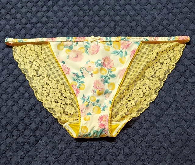 VICTORIAS SECRET STRING Bikini FLORAL Print LACE 8/XL Tulip YELLOW Hot