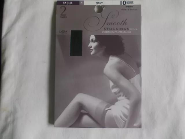 Vintage St Michael smooth Stockings, (2pr), Ex Large,  10 denier, colour Navy