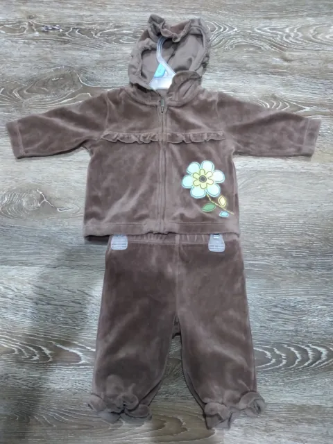 Baby Girl Clothes Carter's 3 Month 2Pc Brown Fleece Outfit Hood