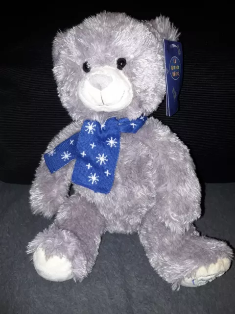 Oc/Doudou Peluche La Grande Recre Ours Gris Marron Echarpe Bleue  Tbe