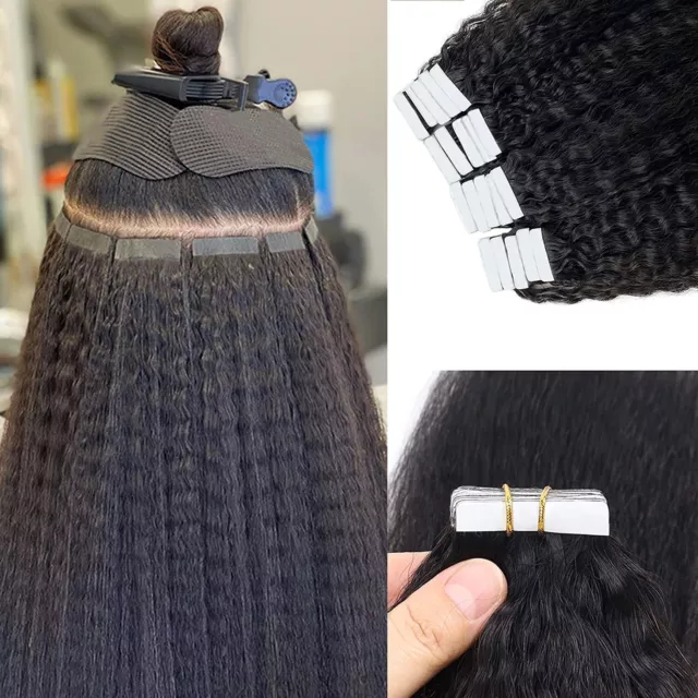 Kinky Gelockt Tape in Extensions Haarverlängerung Echthaar 20-60 Stück Tresse DE