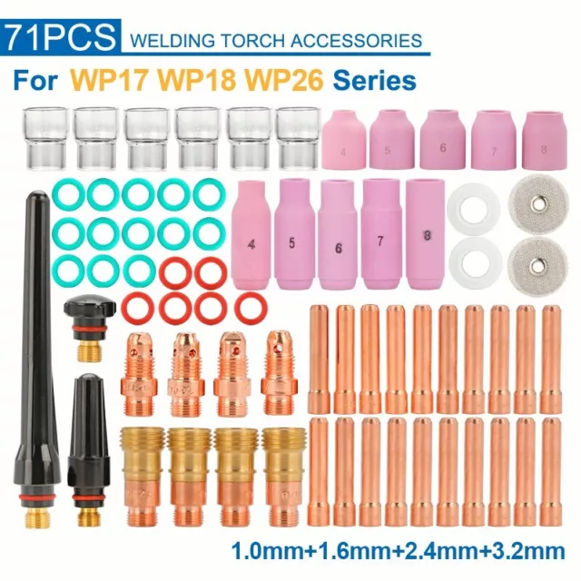 71pcs For WP-17/18/26 TIG Welding Torch Stubby Gas Lens #12 Glass Cup Kit Parts