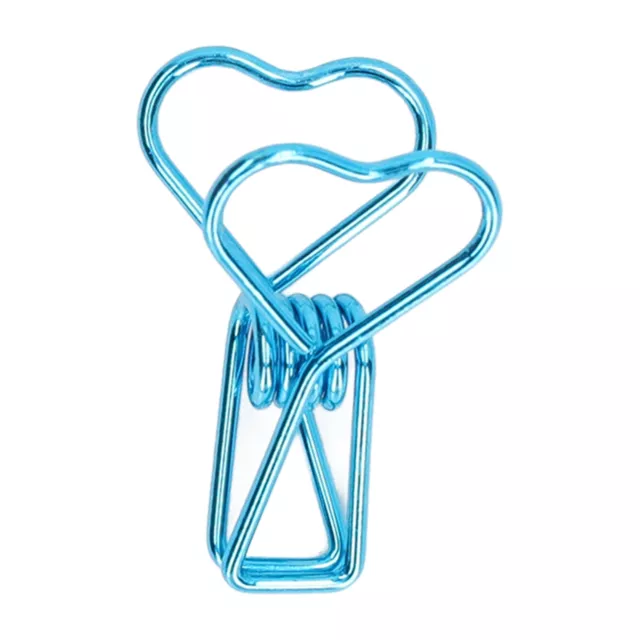 100pcs Clips Heart Shape Metal Long Tail Paper Clamp For Office(Blue) Bgs