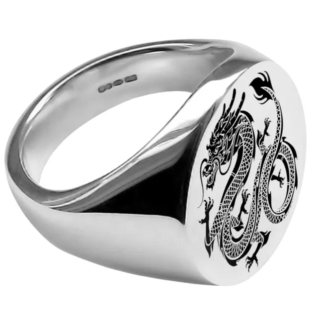 NEW Custom Your Laser Design Engraved 925 Solid Silver Oval Signet Rings UK HM