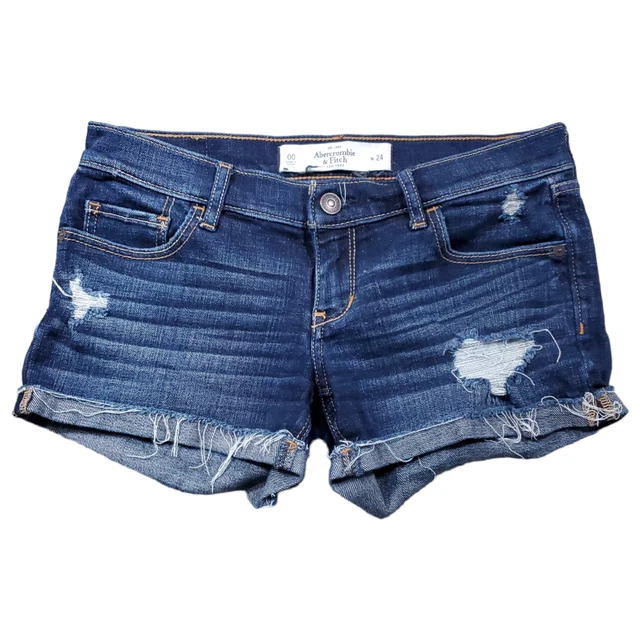 Abercrombie Low Rise Distressed Denim Jean Shorts Size 00 24 Raw Hem Rolled Y2K
