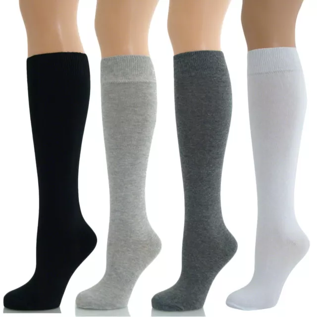 1,2,3,6 Pairs LADIES GIRLS long Knee High Plain Cotton School Socks 4/7