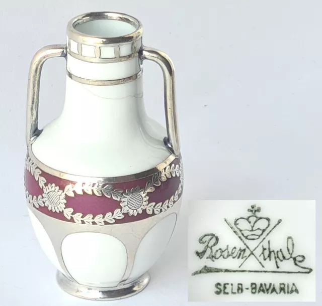Vintage Art Nouveau Vase with Silver Overlay Rosenthal Porcelain Um 1910–1920