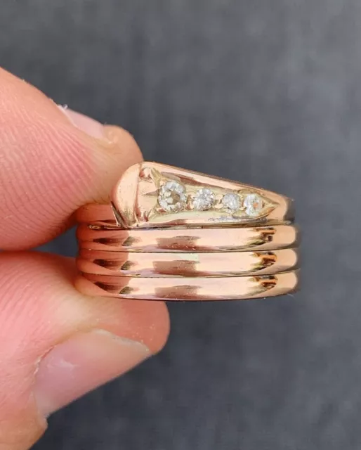 9ct Rose Gold Diamond Headed Large Heavy Snake Ring, 9k 375 (8.3 Grams)