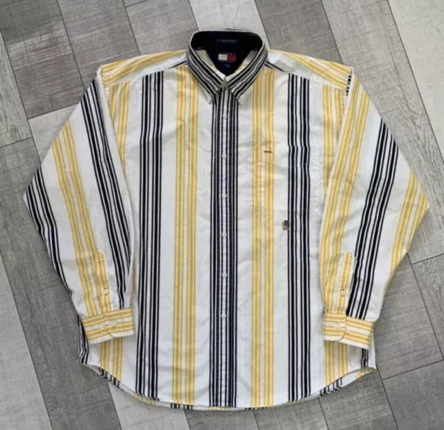 Tommy Hilfiger Button Up Shirt Men’s XL Vintage Crest Logo Cotton Striped