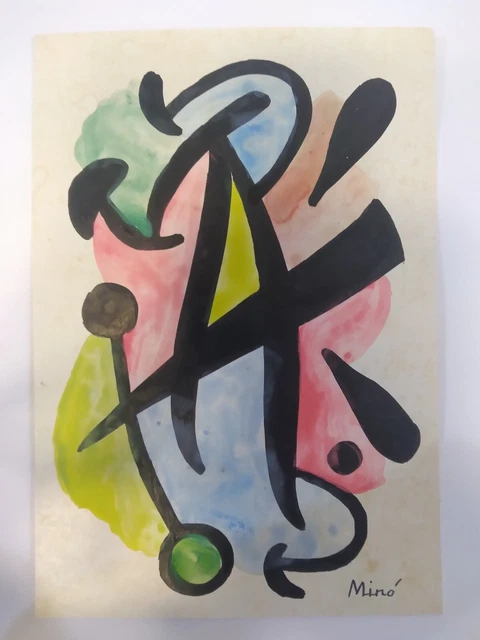 Joan Miro: Vintage Acrylic Painting. Signed Art, Year 1970 - Rare & Old Art. Joan Miro: Vintage Acrylic Painting. Signed Art, Year 1970 - Rare & Old Art.