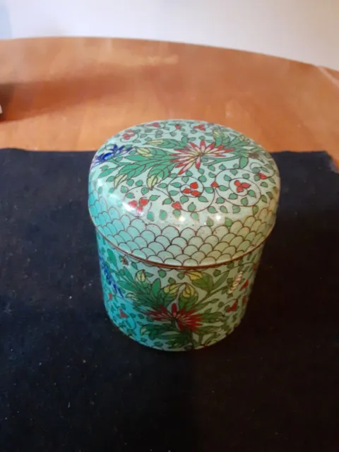 Antique Chinese Cloisonne Tea Caddy Opium Canister Floral 3 1/8" T