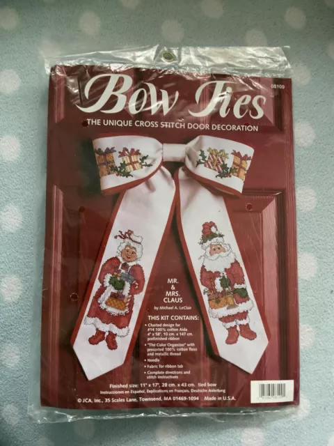 Bow Ties Mr & Mrs Claus Santa Cross Stitch Kit Christmas Door Decoration Rare