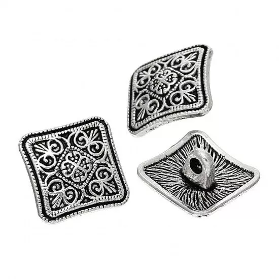 Zinc Alloy Shank Buttons Square Antique Silver Carved Flower -10 buttons