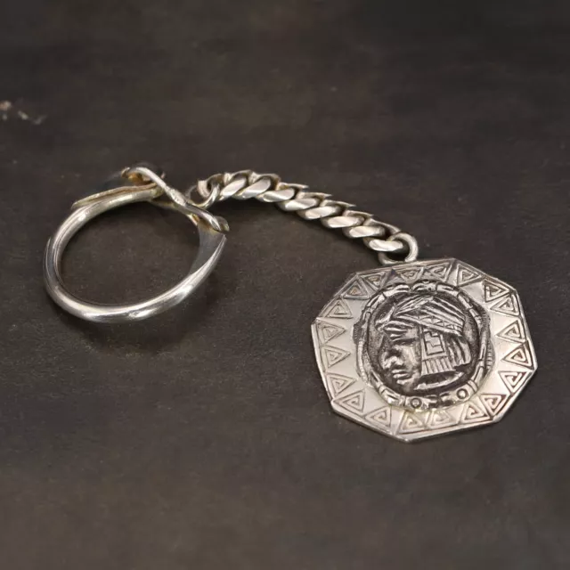 VTG Sterling Silver - PERUVIAN Signed AM Incan Warrior Stamped Keychain - 12g