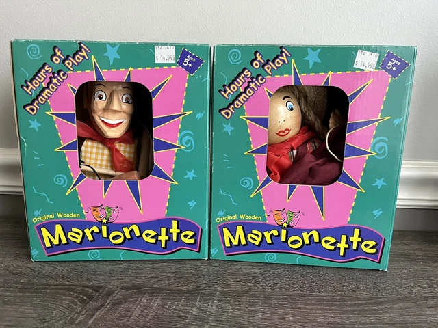 Original Wooden Marionette Doll Lot of 2.  Cowboy and Cowgirl.  New Condition