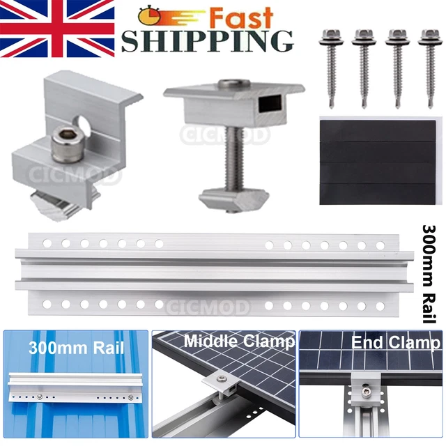 SOLAR PANEL ROOF Mounting Rail Brackets Kit Fixing Clamps For 1-10pcs ...