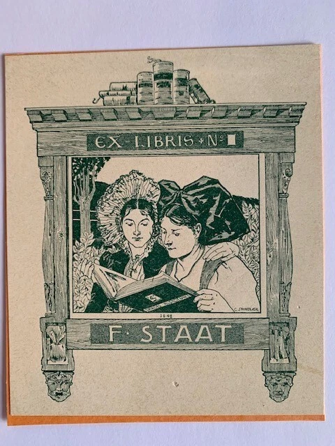 Ex-libris SPINDLER Charles pour F. STAAT, 100 x 80 mm, vert
