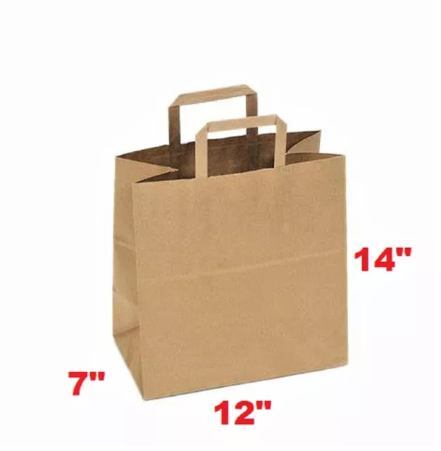 Brown paper bag 12"x7"x14" Large with flat handle Case of 50 counts of kraft bag