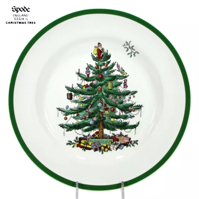 Vintage Spode England CHRISTMAS TREE 10.75" Dinner Plate Green Rim S3324-G 1982