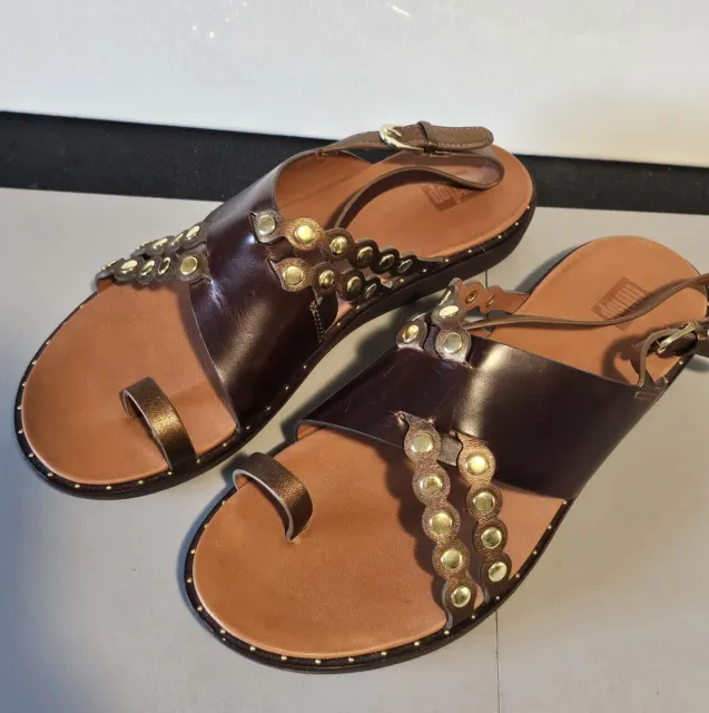 FITFLOP Womens Chocolate Brown Scallop Embellished Leather Sandals / Sz 8