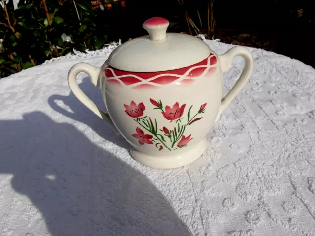 Beau sucrier ancien signé AUDE SARREGUEMINES décor fleurs époque année 1920