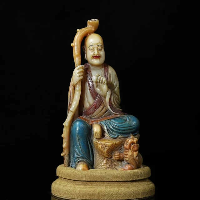 Chinese Exquisite Handmade Lohan carving Shoushan Stone Statue