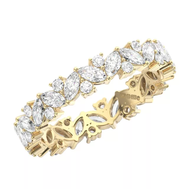 18K Yellow Gold, 3.7 MM 100% Natural Round & Marquise Diamond Full Eternity Ring