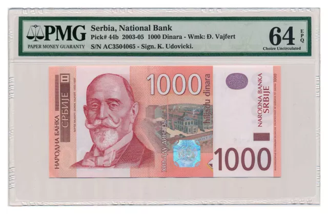 SERBIA banknote 1000 Dinara 2003 PMG MS 64 EPQ Choice Uncirculated