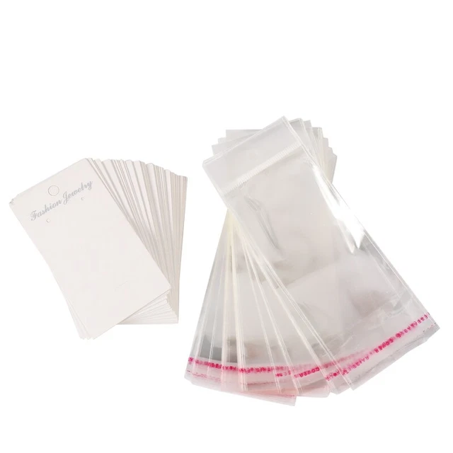 Jewellery 100 x White Plain Earring Display Cards & Self Adhesive Bags X3V9h